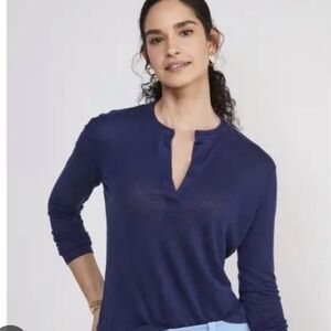 Vineyard Vines Deep Blue Long Sleeve Linen Tee Sz Large